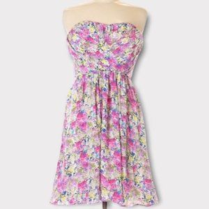 Yumi Kim Ruched Strapless Floral Dress Pink Medium